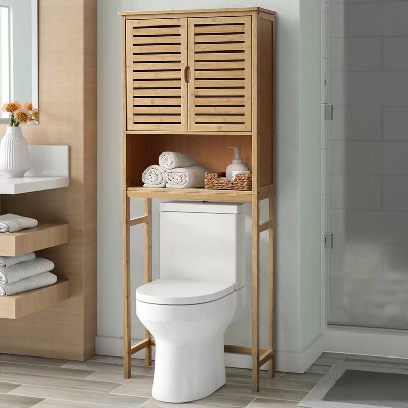 Adwait 24.3'' W x 66.9'' H x 9.3'' D Solid Wood Over-The-Toilet Storage