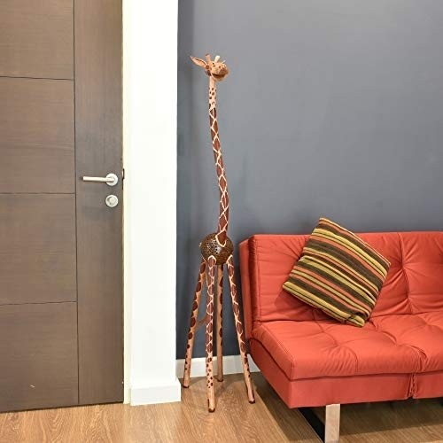 AeraVida Standing Extra Tall Wooden 5ft Giraffe and Coconut Shell Figurine or Sculpture