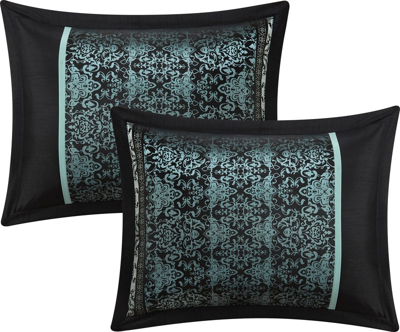 Akhira Aqua/Black Microfiber 7 Piece Comforter Set