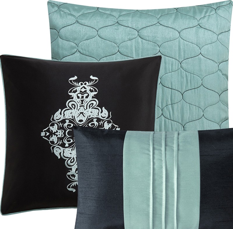 Akhira Aqua/Black Microfiber 7 Piece Comforter Set
