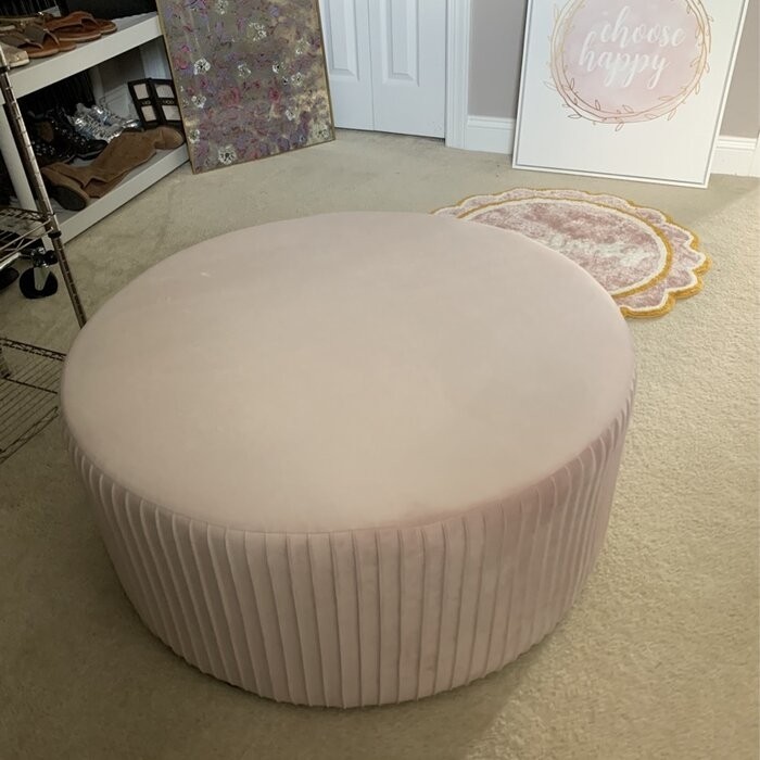 Alexandria 35.4'' Wide Velvet Round Cocktail Ottoman