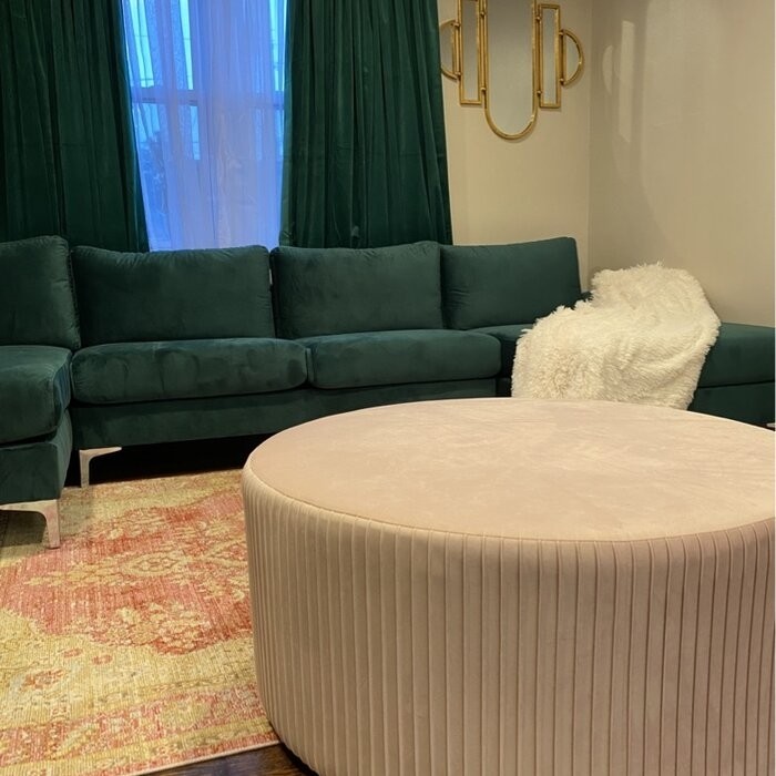 Alexandria 35.4'' Wide Velvet Round Cocktail Ottoman