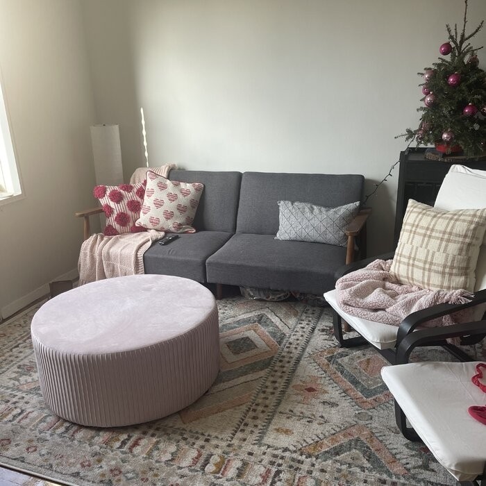 Alexandria 35.4'' Wide Velvet Round Cocktail Ottoman