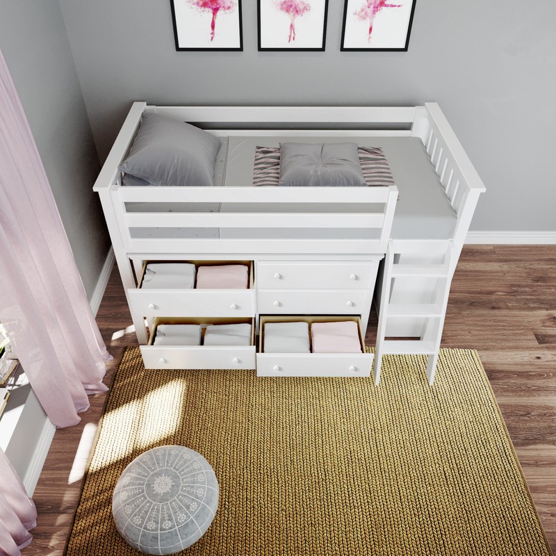 Alisi Twin 6 Drawer Solid Wood Loft Bed with Bookcase by Sand & Stable™ Baby & Kids