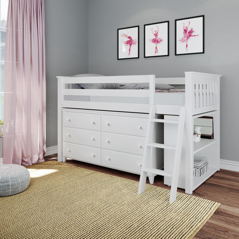 Alisi Twin 6 Drawer Solid Wood Loft Bed with Bookcase by Sand & Stable™ Baby & Kids
