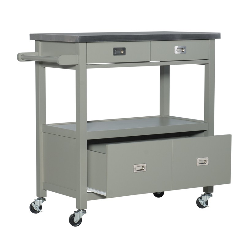 Amryis 37.5'' Wide Rolling Kitchen Cart with Stainless Steel Top