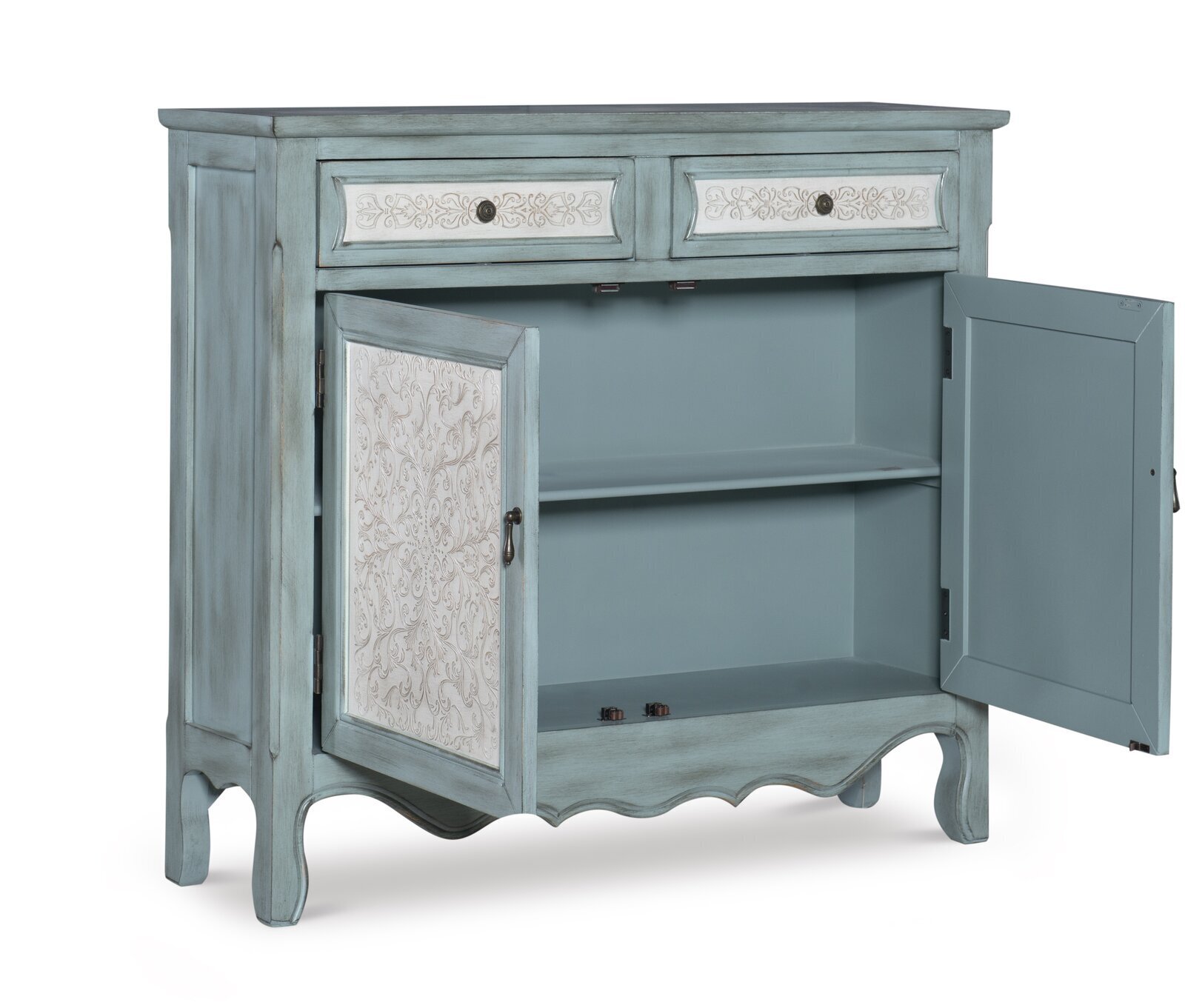 Antique Blue Cabinet With Accented Cupboards