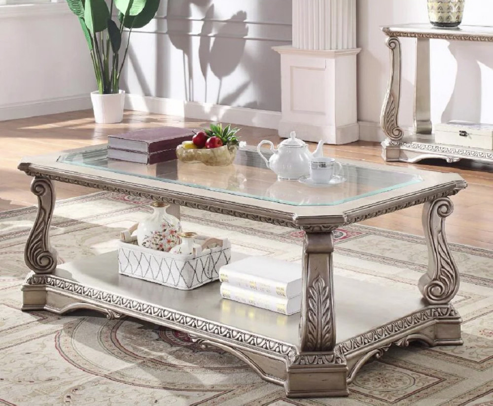 Antique Silver and Clear Glass Coffee Table