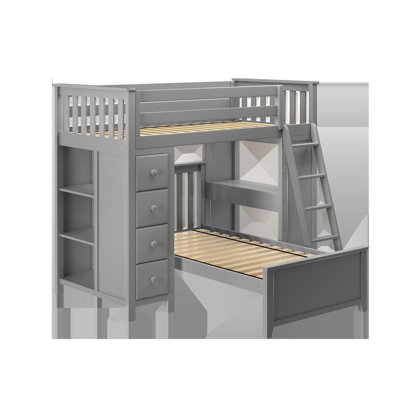 Ayres Twin Over Twin 4 Drawer Solid Wood L-Shaped Bunk Beds with Bookcase by Three Posts™ Baby & Kids