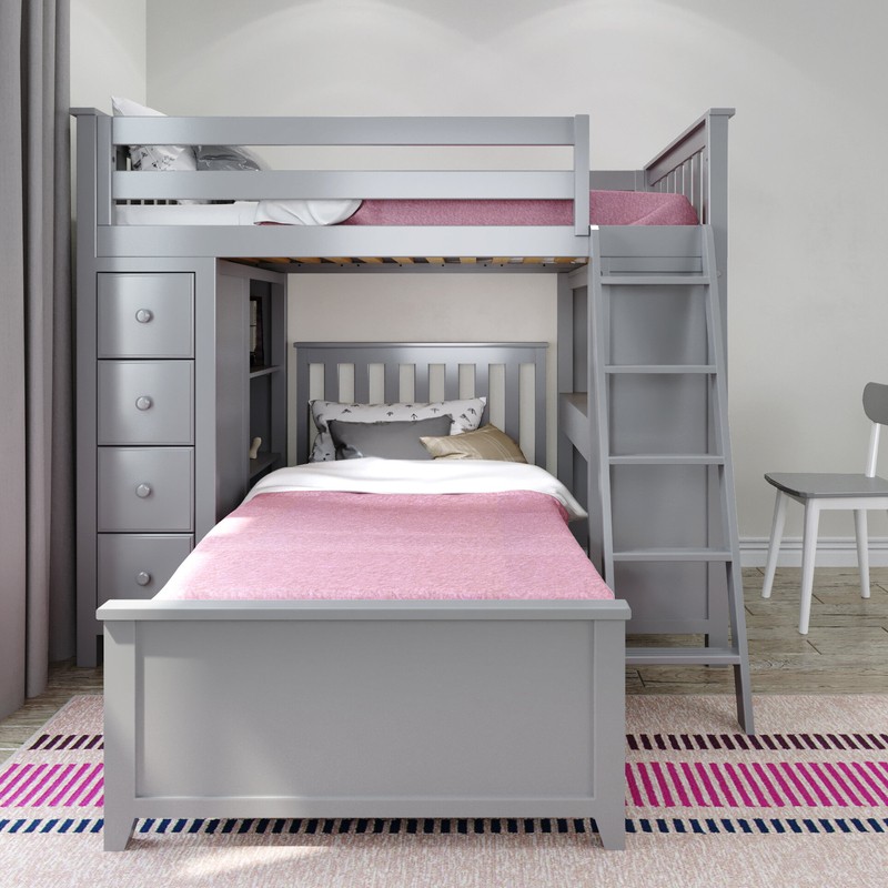 Ayres Twin Over Twin 4 Drawer Solid Wood L-Shaped Bunk Beds with Bookcase by Three Posts™ Baby & Kids