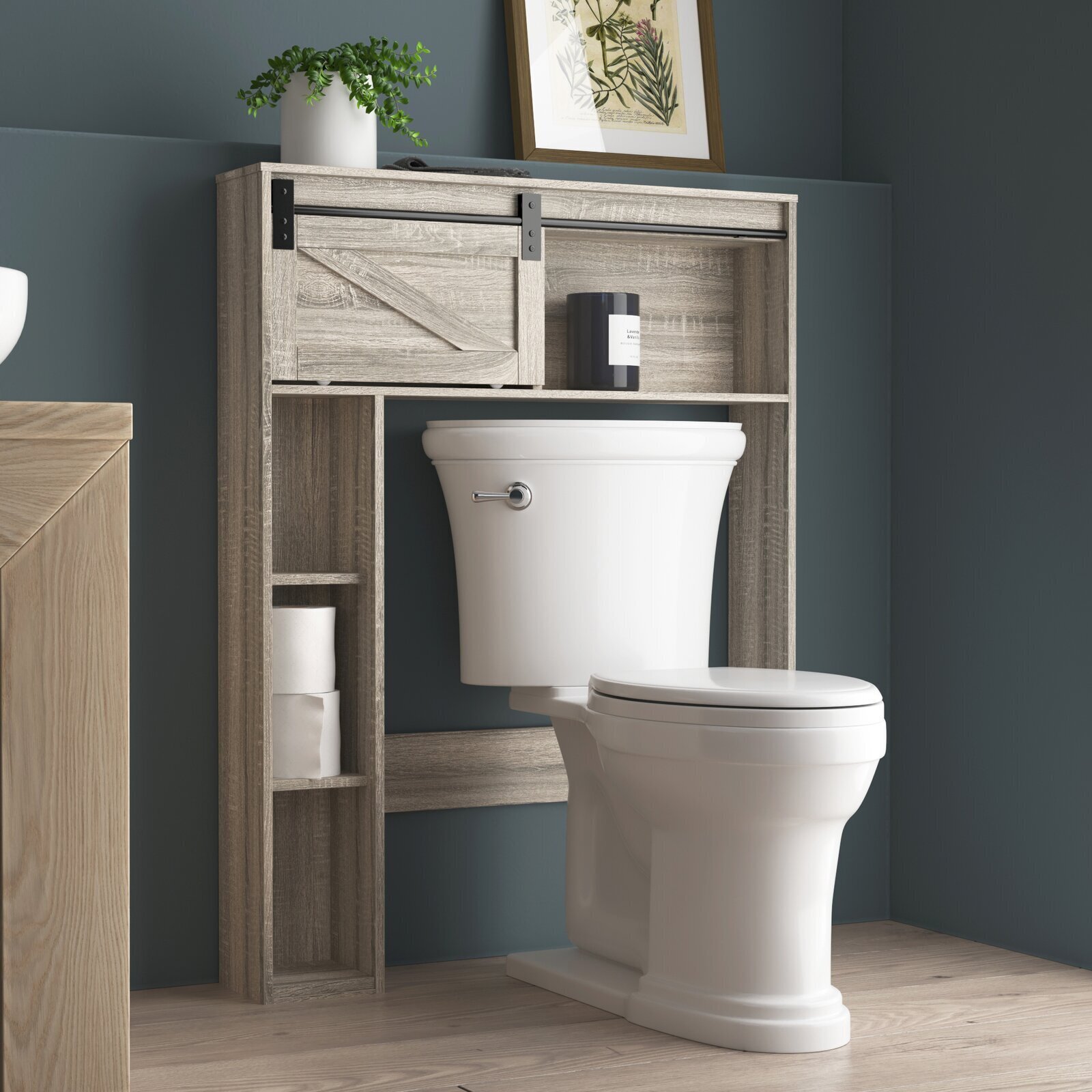 White Tall Bathroom Toilet Rack WC Organiser Storage Cupboard Unit Shelf & Doors 