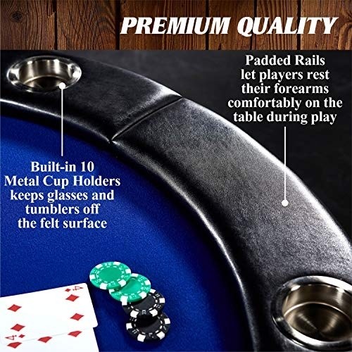 Barrington Billiards Texas Holdem Poker Table for 10 Players with Padded Rails and Cup Holders, Black (ARC084_116B)