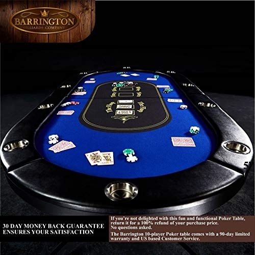 Barrington Billiards Texas Holdem Poker Table for 10 Players with Padded Rails and Cup Holders, Black (ARC084_116B)