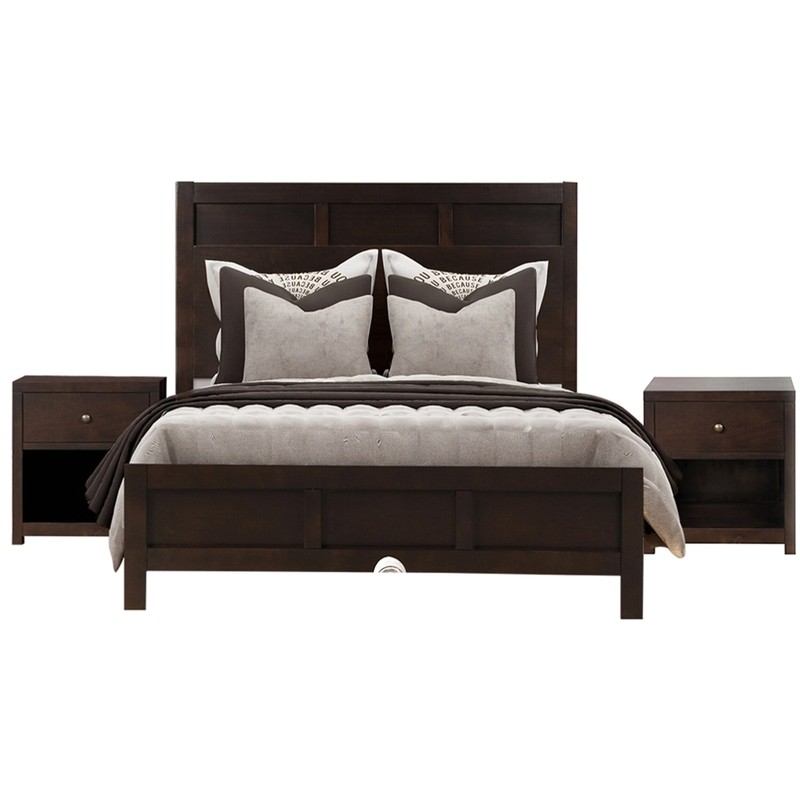 Benfer Bedroom Elegant Furniture 3 Piece Set, Queen Bed + 2 Nightstand, Pine Wood Frame