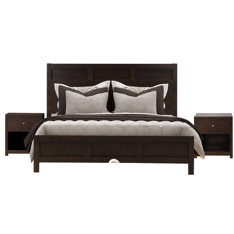 Benfer Bedroom Elegant Furniture 3 Piece Set, Queen Bed + 2 Nightstand, Pine Wood Frame