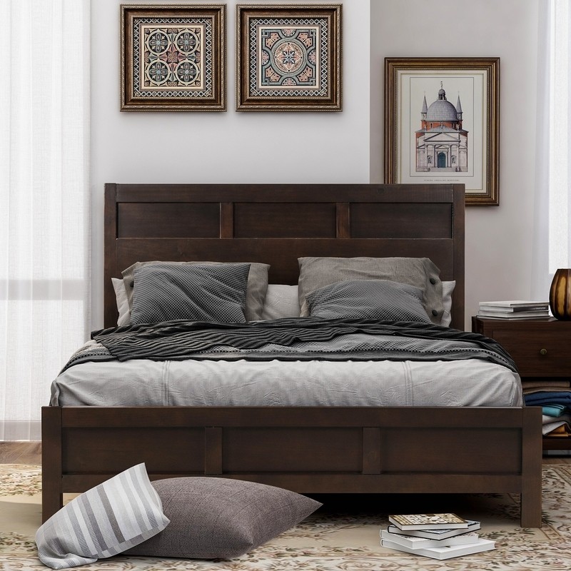 Benfer Bedroom Elegant Furniture 3 Piece Set, Queen Bed + 2 Nightstand, Pine Wood Frame
