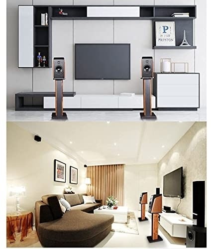 bimiti Wood Grain Speaker Stands 24 Inch Floor Speaker Stand Pair Bookshelf Speaker Stands Heavy Duty Hollowed Studio Monitor Stands for Home Theater Speakers with Sand Filling Tuning Function - Pair