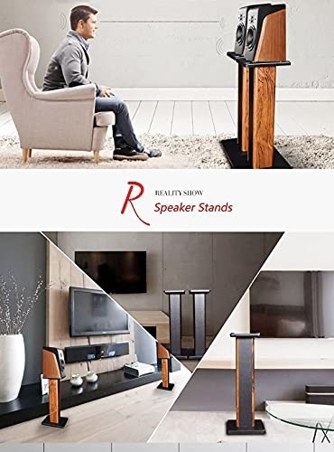 bimiti Wood Grain Speaker Stands 24 Inch Floor Speaker Stand Pair Bookshelf Speaker Stands Heavy Duty Hollowed Studio Monitor Stands for Home Theater Speakers with Sand Filling Tuning Function - Pair