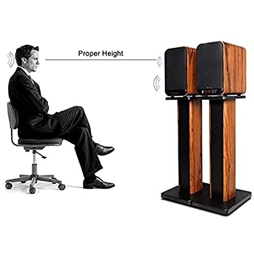 bimiti Wood Grain Speaker Stands 24 Inch Floor Speaker Stand Pair Bookshelf Speaker Stands Heavy Duty Hollowed Studio Monitor Stands for Home Theater Speakers with Sand Filling Tuning Function - Pair