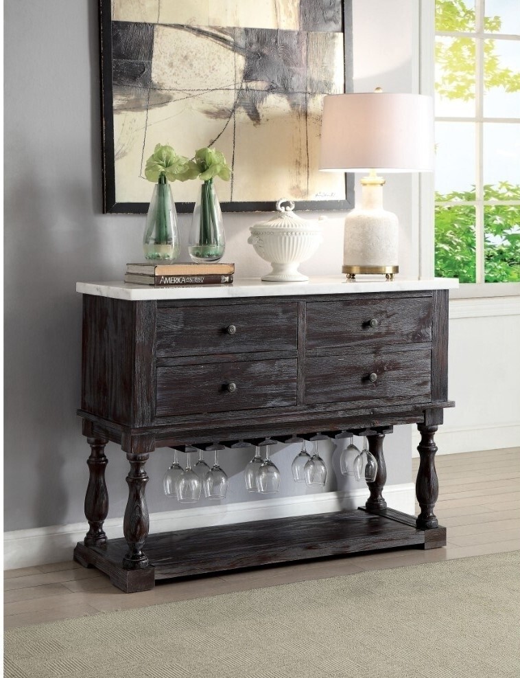 Birch Wood Buffet with Marble Top