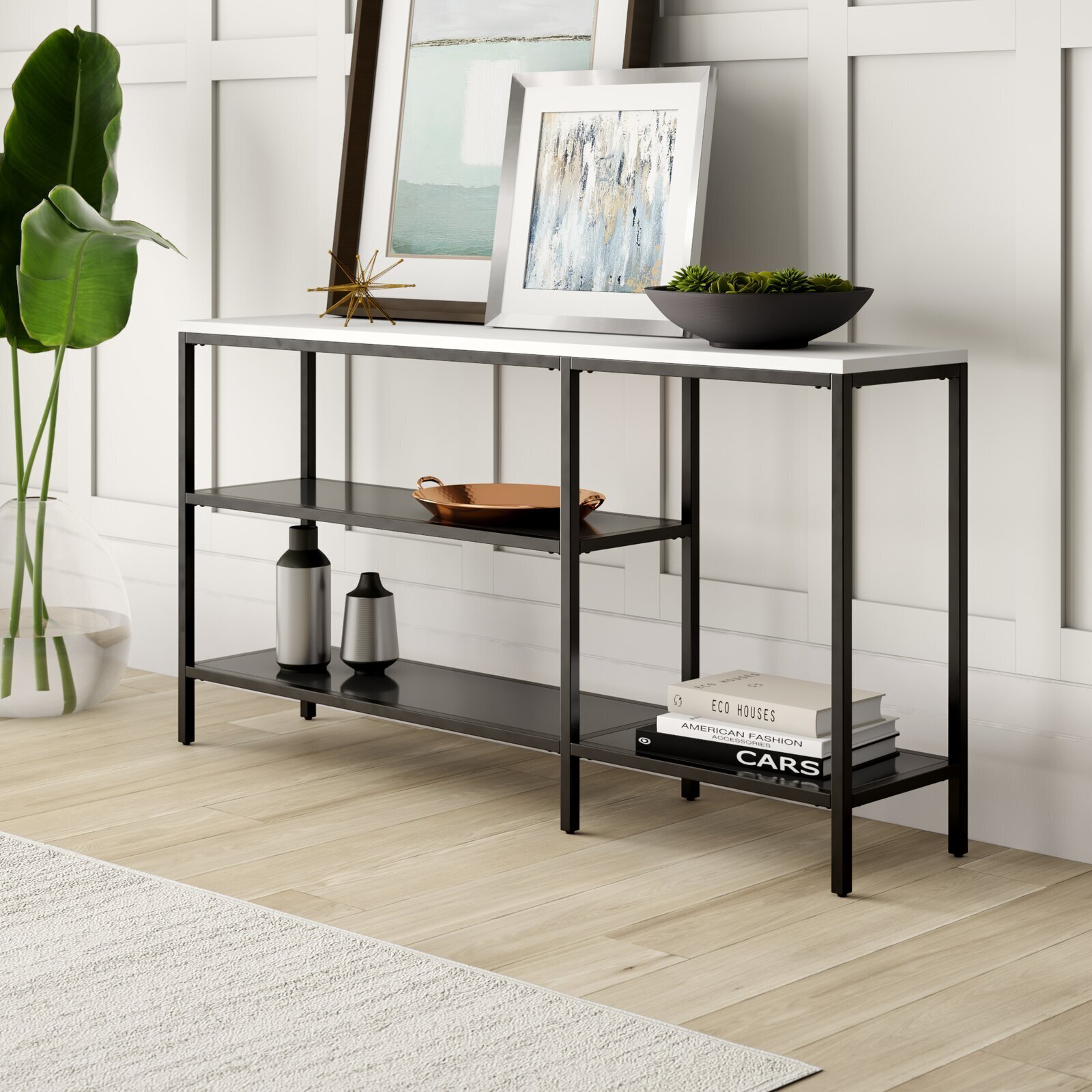 Black Iron Two Shelf Console Table 