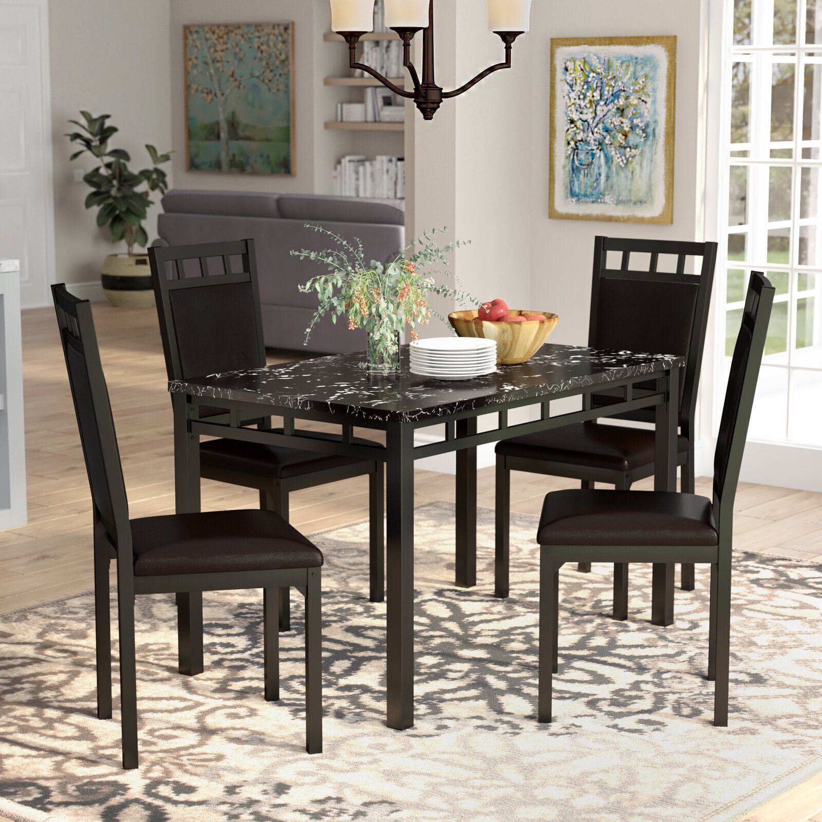 Black marble dining table set for traditional spaces