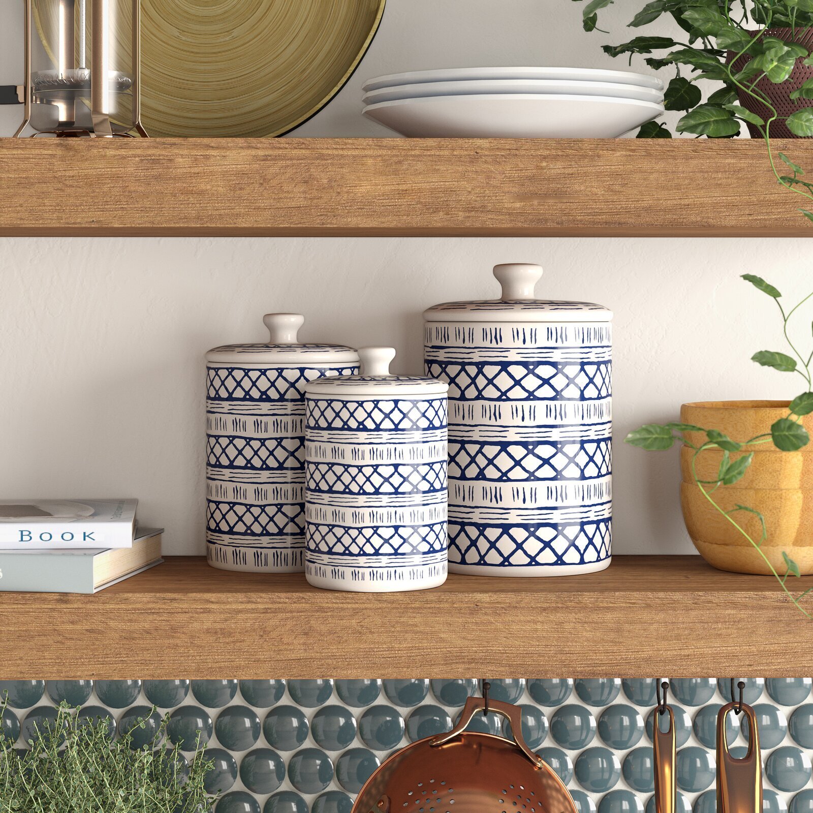 Blue and White Decorative Kitchen Canisters   