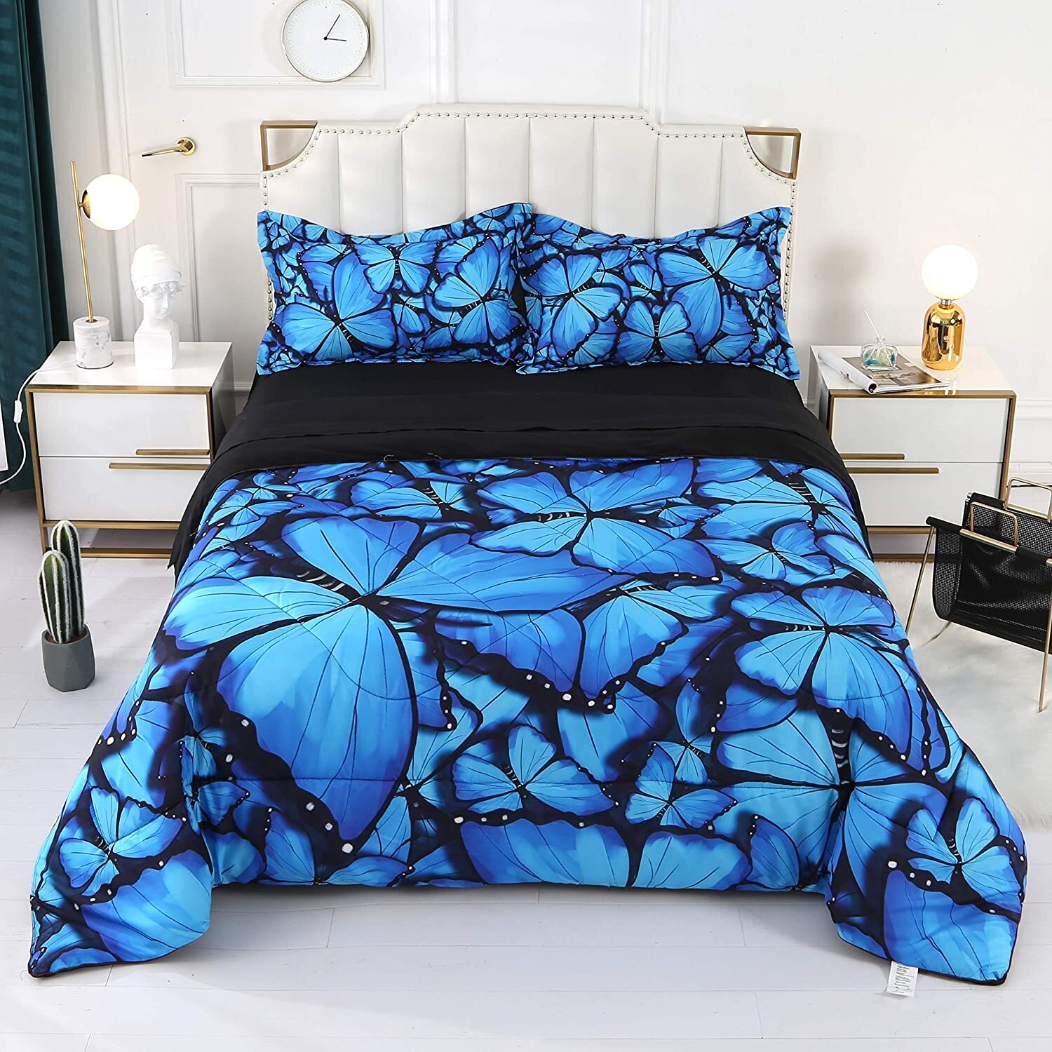 Blue Butterfly and Flowers Bed Set