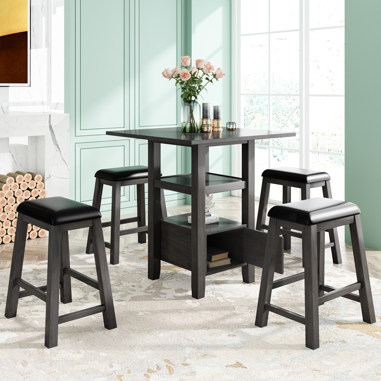 Breakfast Nook Dining Set With Stools