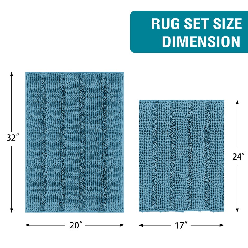 Brinker Brinket Ultra Plush Rectangular Chenille Non-Slip Solid 2 piece Bath Rug Set