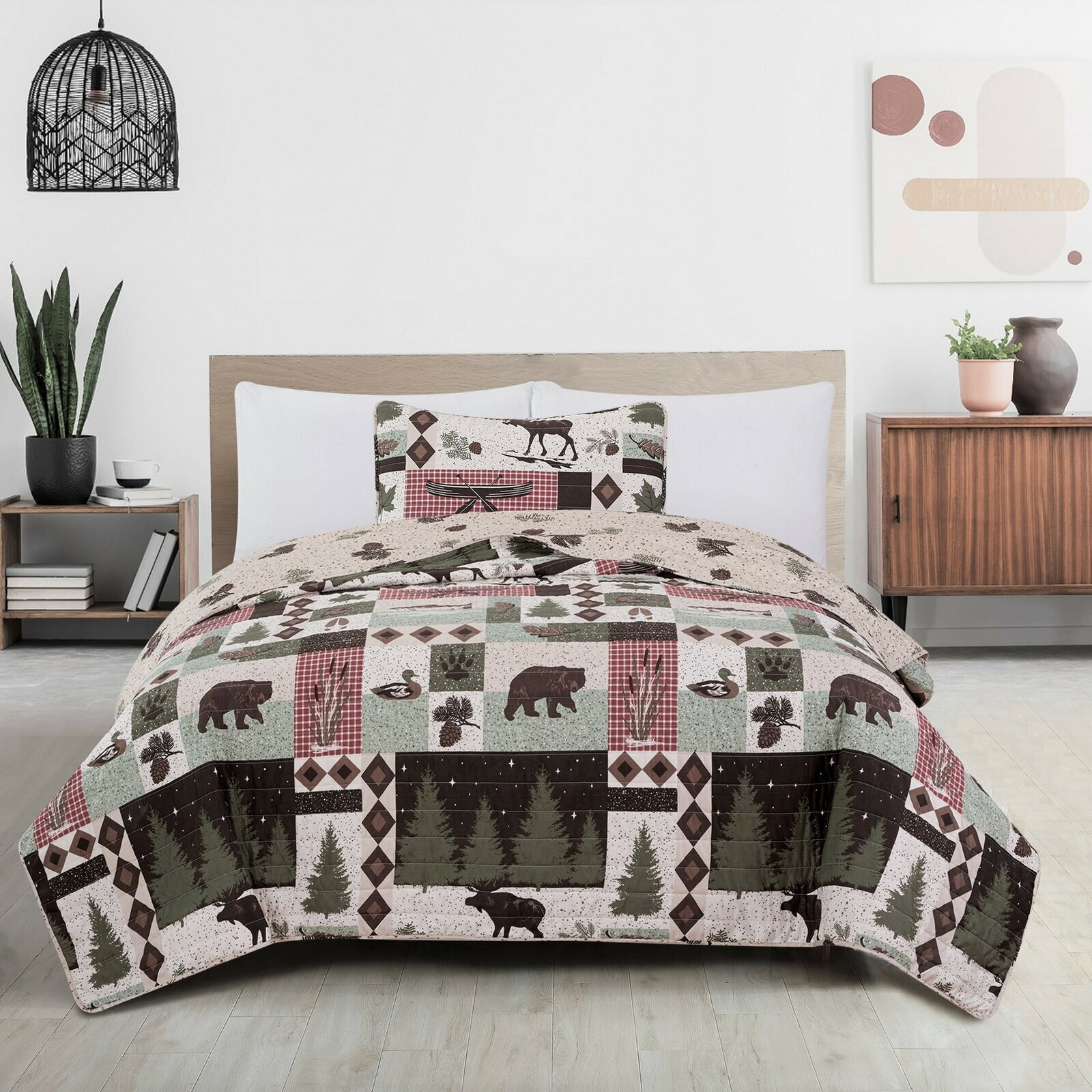 Brown, Red And Gray Comforter Set 