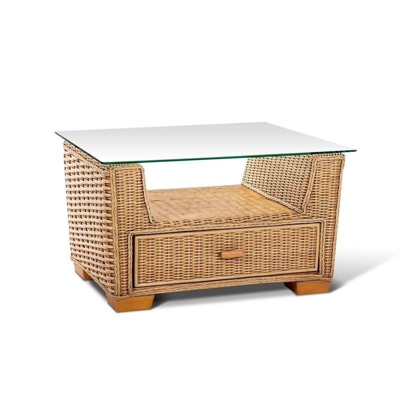 Burge Coffee Table W/Glass In Natural Wash Finish