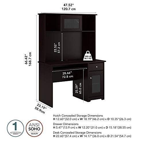 Bush Furniture Cabot Small Computer Desk with Hutch and Keyboard Tray, 60W, Espresso Oak