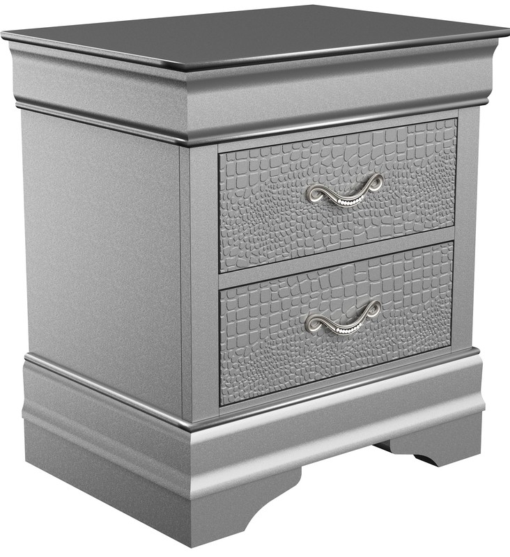 Cahill 24'' Tall 2 - Drawer Solid Wood Nightstand in Silver