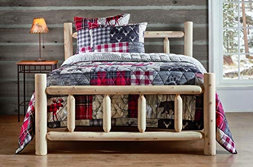 CASTLECREEK Cedar Log Queen Bed with Headboard and Footboard, Rustic Natural Unfinished Wooden Bed Frames