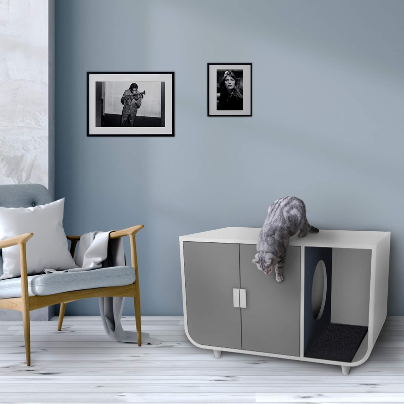 Cat Litter Box Enclosure And Furniture Hidden Cat Home Side Table Nightstand Indoor Pet Crate Mocha Walnut Large