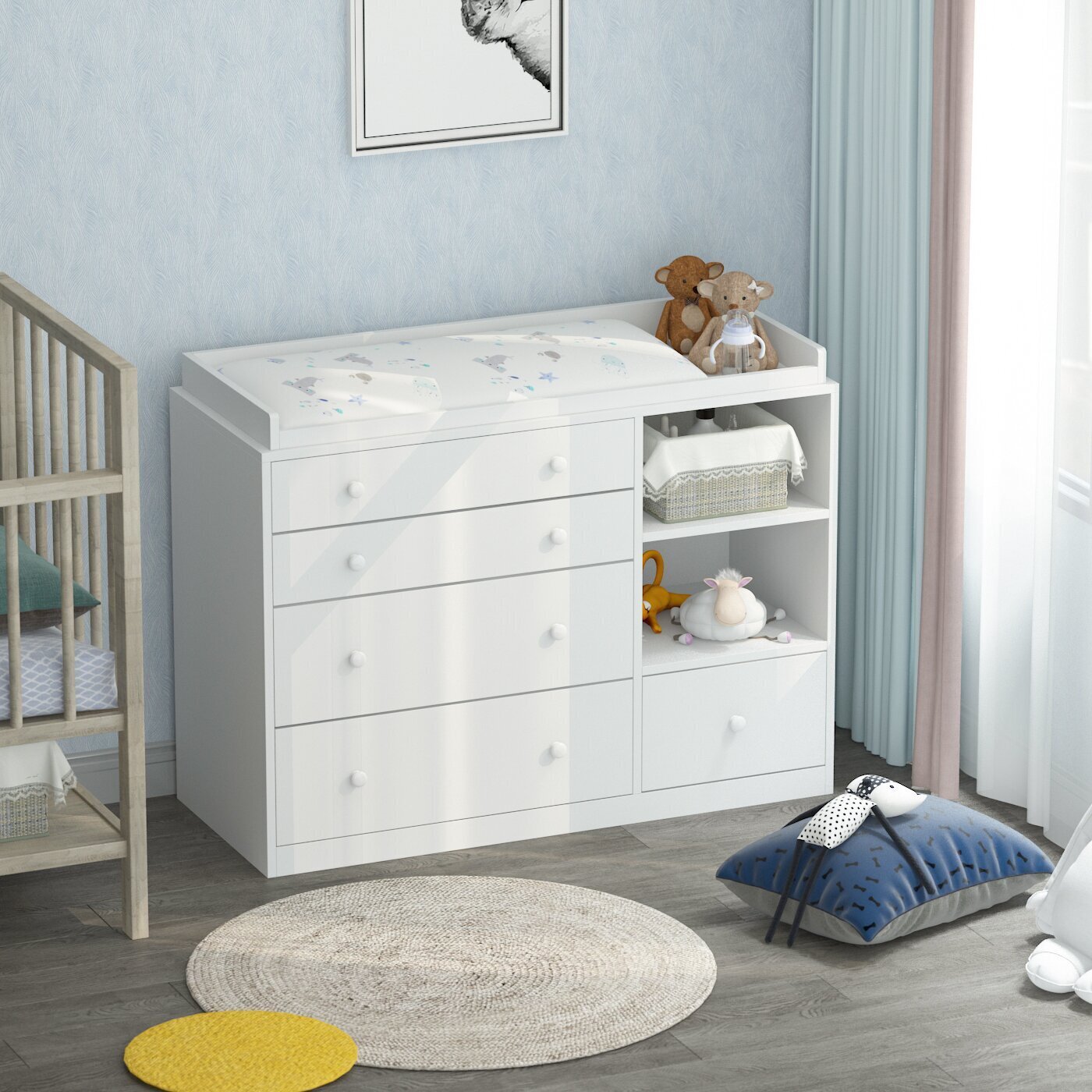 Charming Pine Wood Changing Table Dresser
