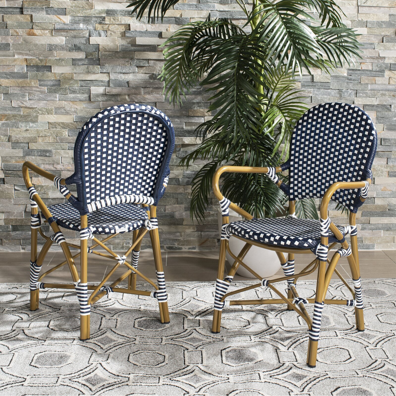 Checkered Rattan Stacking Chairs