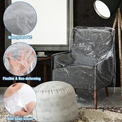 Clear Armchair Plastic Cover- Heavy Duty Recliner Plastic Cover Thickened to 1.5mm PVC Armchair Plastic Slipcover Recliner Plastic Slipcover Waterproof Dustproof Resistant to Cat Dog Pet Scratching