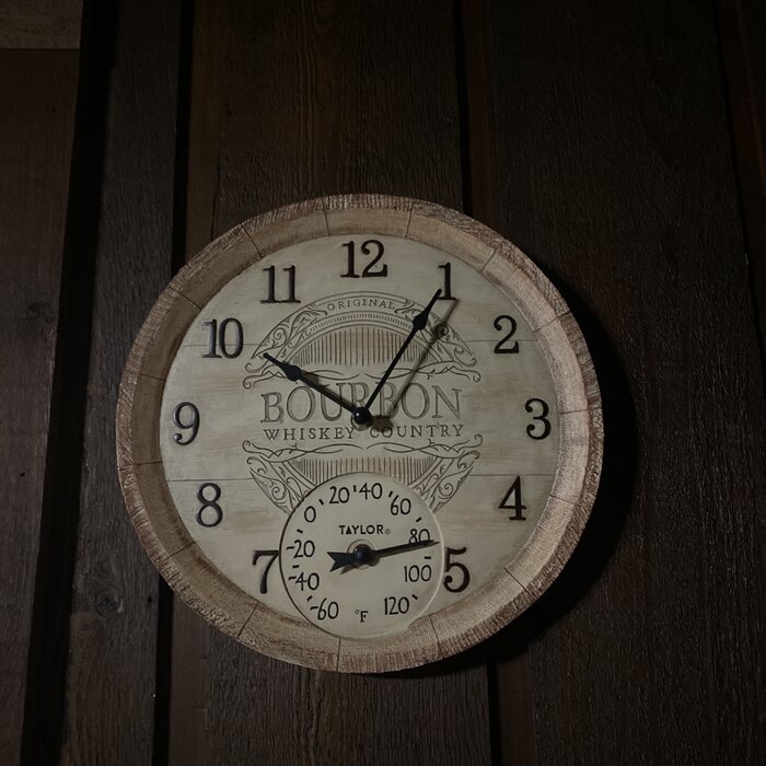 Clock Bourbon Barrel with Thermometer