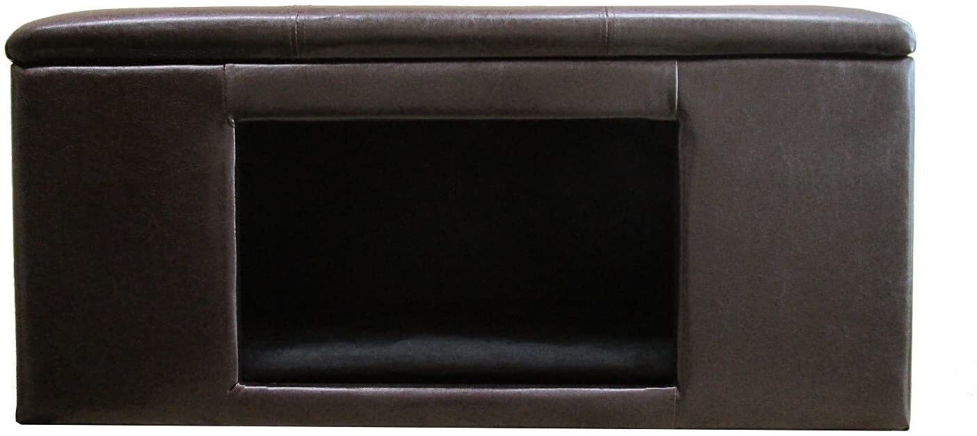 Coffee Faux Leather Wide Ottoman