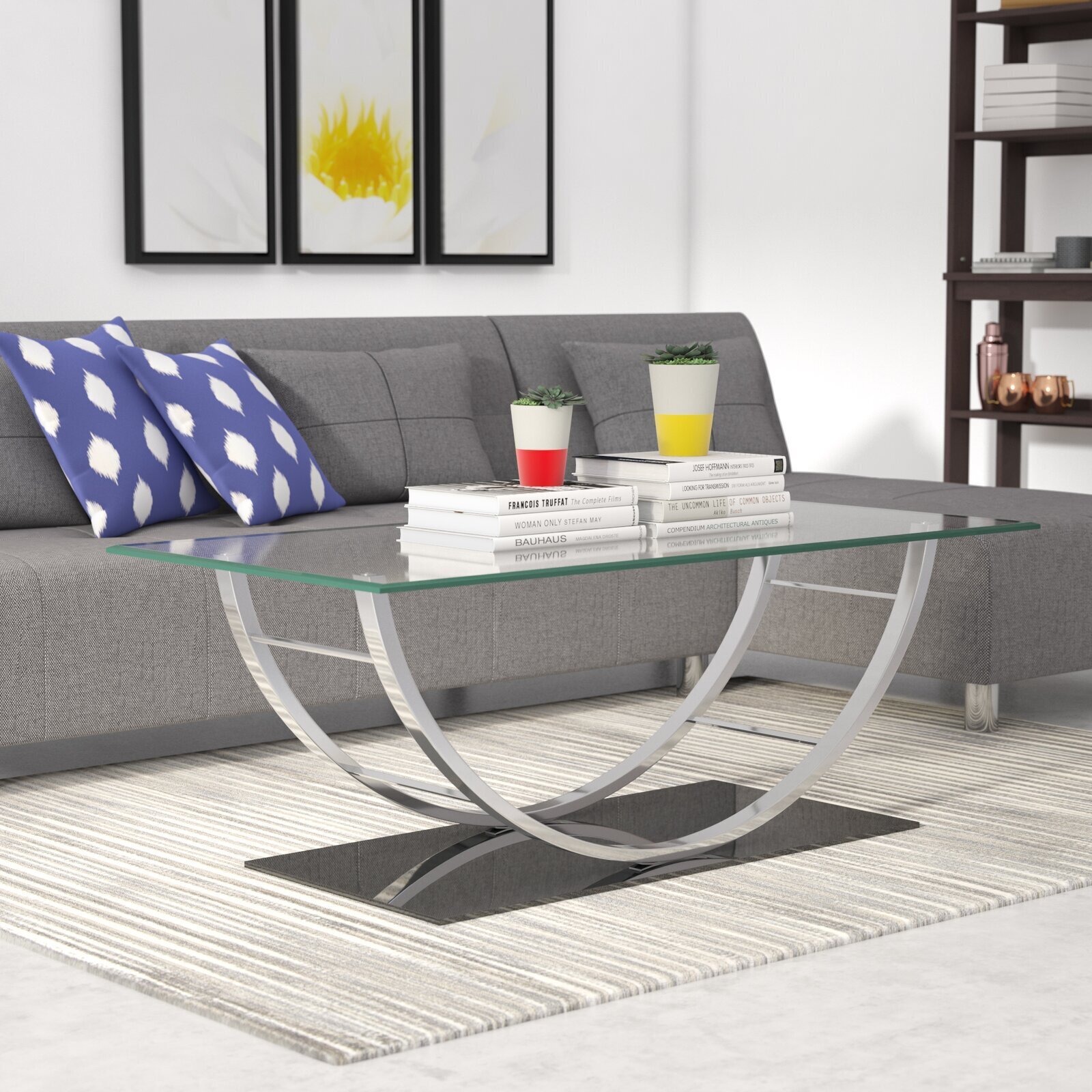 Contemporary Coffee Table with Curved Chrome Legs