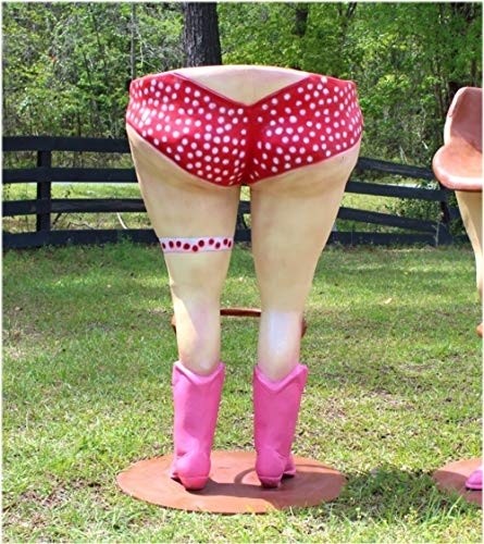 Cow Girls Bar Stools Pair with Pink Polka Dot Bikini Western Boots and Foot Rail