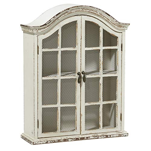 Deco 79 Vintage Wood Wall Décor with Glass Doors and Shelving, 22"W x 28"H, White