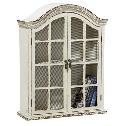Deco 79 Vintage Wood Wall Décor with Glass Doors and Shelving, 22"W x 28"H, White