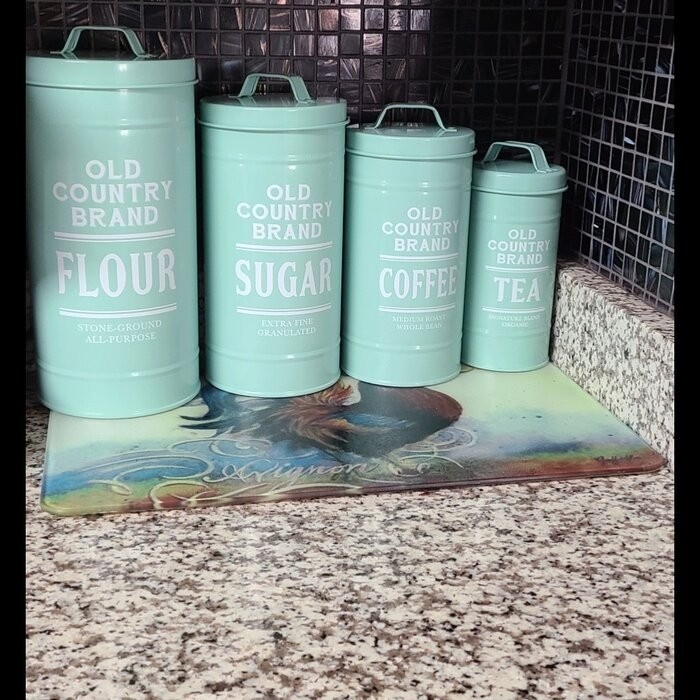 Decorative Nesting Kitchen Canister Jars With Lids, Black Metal Rustic Vintage Farmhouse Container Decor For Flour Sugar Coffee Tea Storage, Set Of 4, Largest Is 5.5” X 11.25”