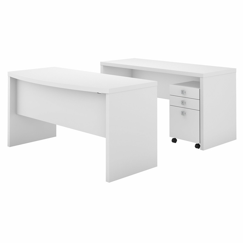 Delacour Bow Front Desk, Credenza and Filing Cabinet Set