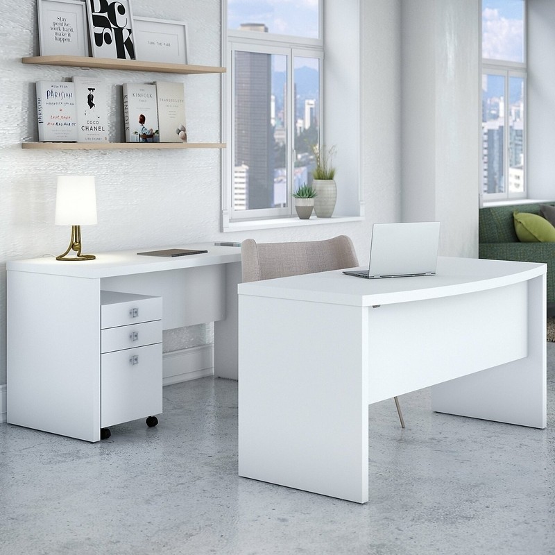 Delacour Bow Front Desk, Credenza and Filing Cabinet Set