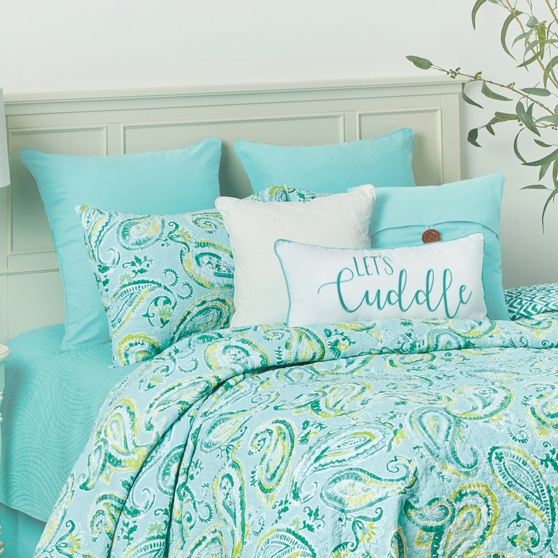 Deontae Green/Blue Standard Cotton Reversible Quilt Set