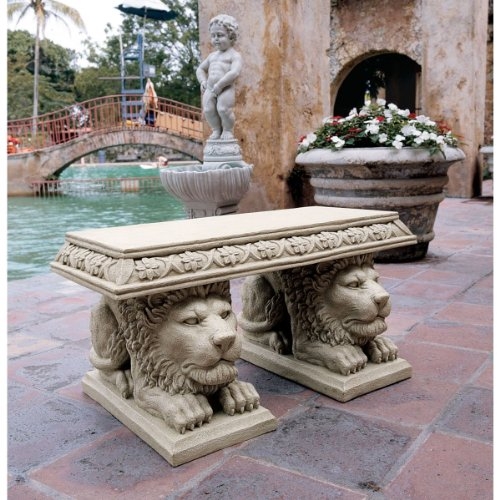 Design Toscano NG31140 Grand Lion of St. John's Square Sculptural Bench,Gothic Stone
